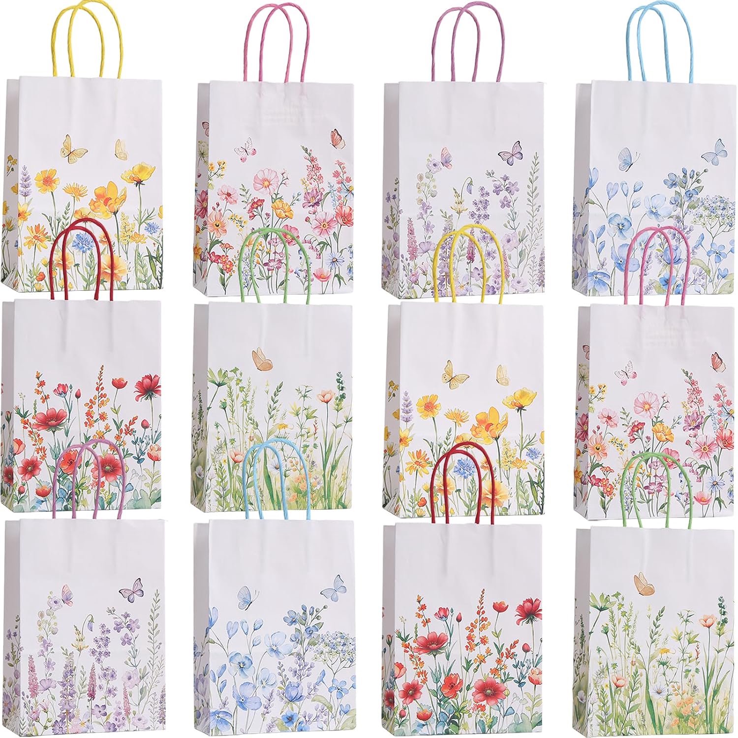 Bikasun 12 stuks bloemencadeauzakjes met handgrepen, wilde bloem papieren