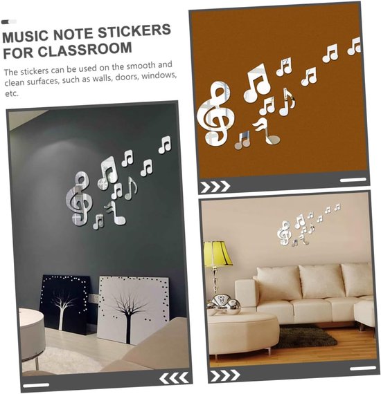 12 Stuks Delige Muzieknoot Muurstickers Spiegel Decoratieve Wanddecoratie voor Kinderkamer Muziekzaal Woonruimte Eenvoudig aan Te Brengen Te Verwijderen — afbeelding 4