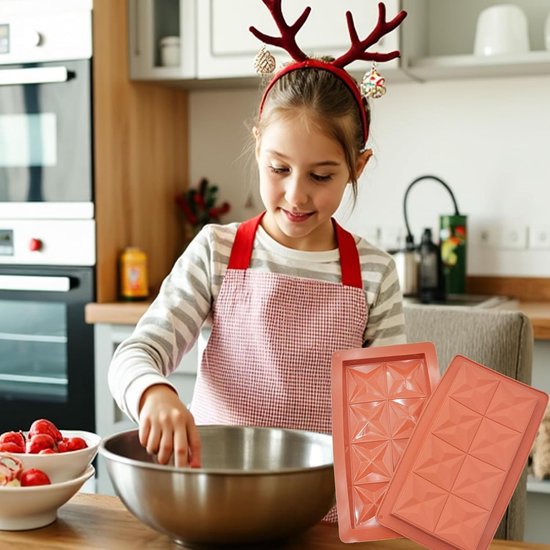 2 stuks diepe chocoladereep mallen siliconen, dikke chocoladereepvorm, diamant grote chocoladereepvormen, vierkante grote chocoladevormpjes, grote chocoladereepvormen voor chocolade pralinesnoepjes — afbeelding 5