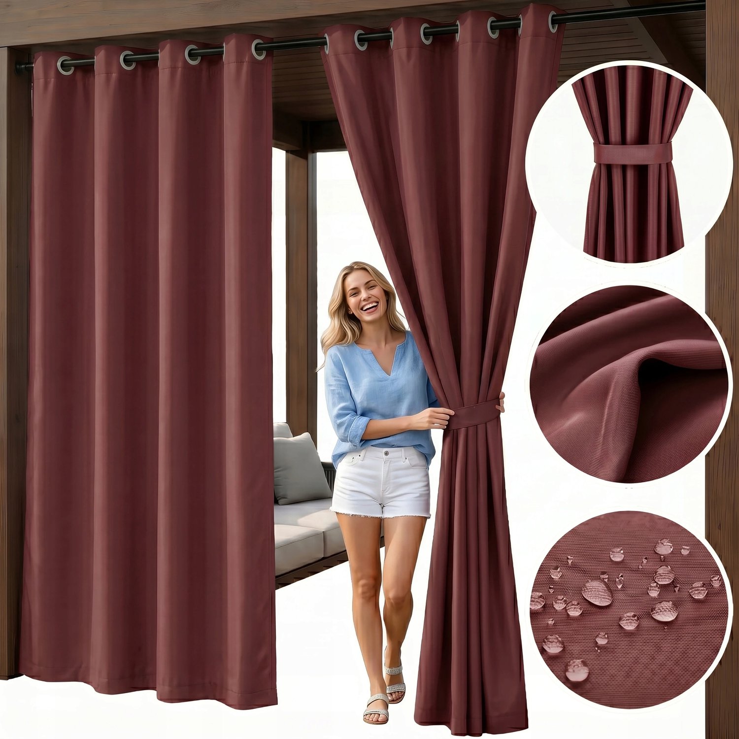 Waterdicht Gordijn voor Buiten 155x200cm - Paars - Met Grommets