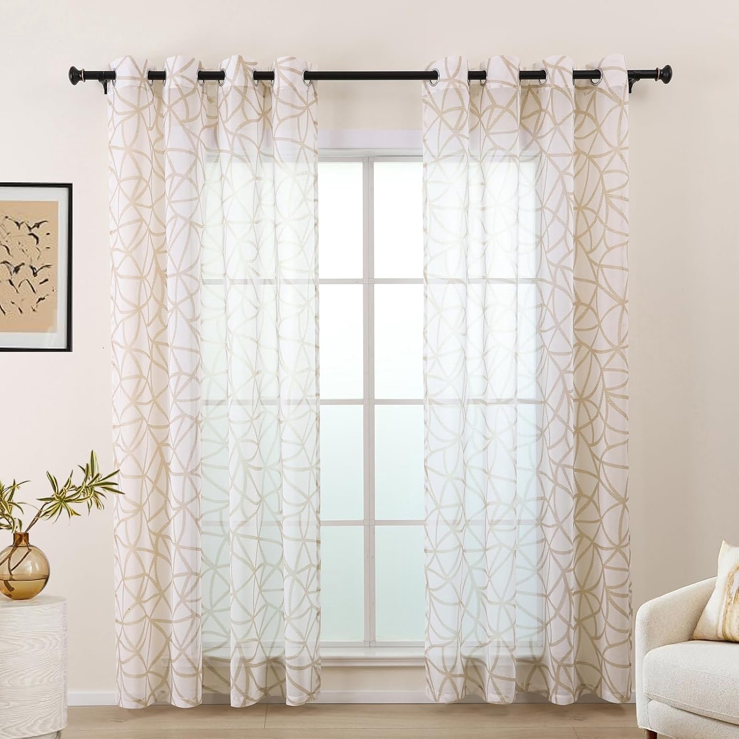 L.Z.E Curtains black and white for living room, curtains beige white, curtain transparent for bedroom, 225 cm long - ShopVlot
