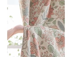 Vangao Blackout Curtain Children's Room Living Room Window Flowers Powder Pink Green Modern 132 x 225 cm Pack of 2 - ShopVlot