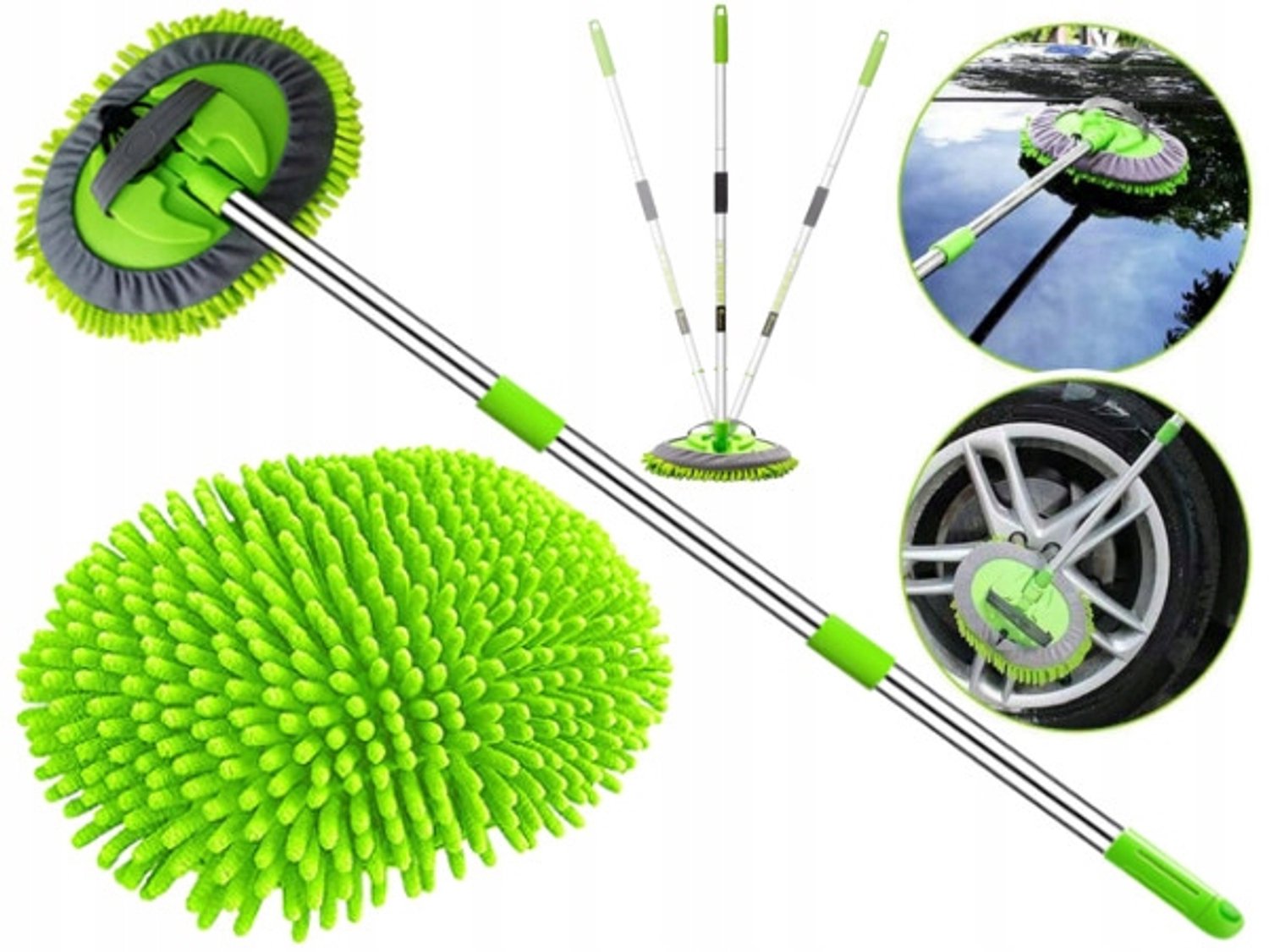 2-in-1 Telescoop Autowasborstel met Microvezel Mop - 110cm