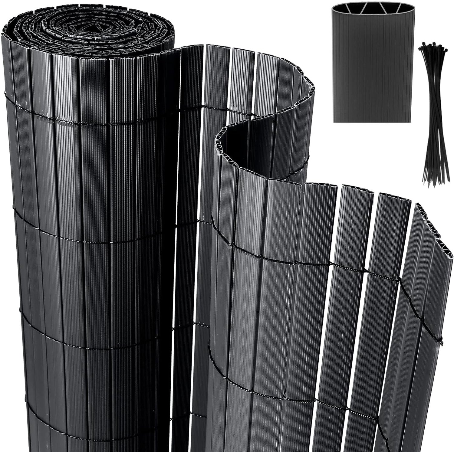 PVC Inkijkwerende mat, 80 x 300 cm, inkijkbescherming, balkon, inkijkbescherming, weerbestendig, balkonomranding met kabelbinders, 4 gewichtsversterking, voor tuin terras, antraciet