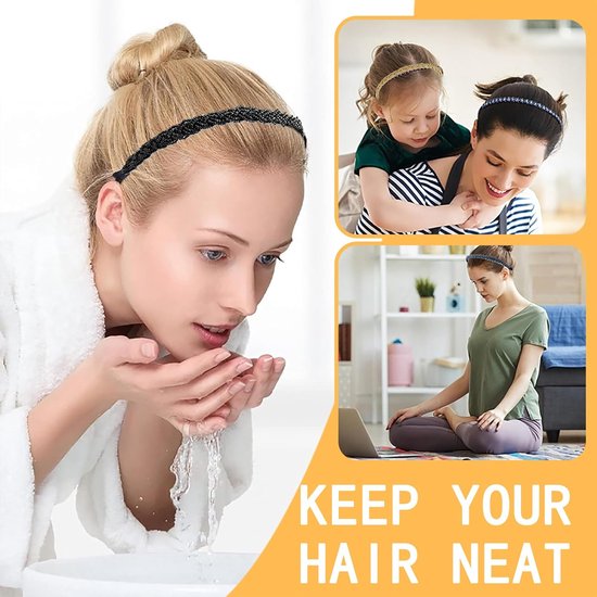 3 stuks gevlochten haaraccessoires voor dames, gevlochten parelhoofdbanden, antislip haarbanden, geschikt voor dagelijks gebruik door meisjes (blauw, zwart, goud) — afbeelding 4