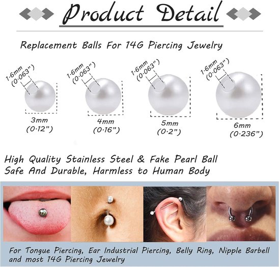 32 stuks piercing ballen 16G 14G roestvrij staal zilver vervanging schroef ballen 3/4/5/6mm voor lip neus helix tong buik piercing sieraden — afbeelding 2