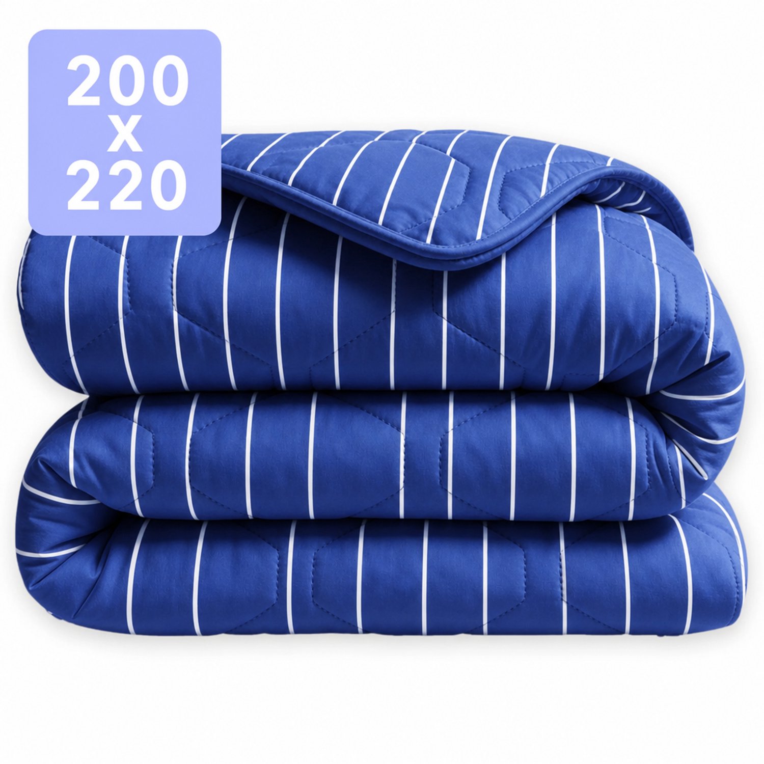 HappyBed Dekbed zonder overtrek 200x220 - 100% Katoen - Wasbaar Dekbed - Bedrukt dekbed zonder hoes - Hoesloos Dekbed - Tweepersoonsdekbed - Blue Stripes