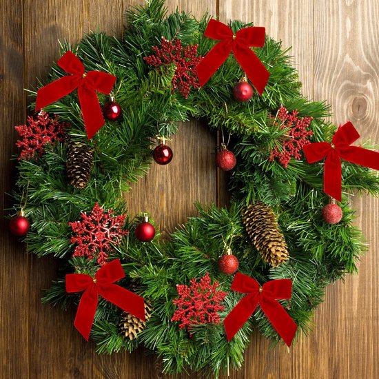 12 stuks kerstboom strikken, rode strikken voor kerstboom, fluwelen strikken voor guirlande, DIY decoratie en cadeauverpakking (9x9,5cm) — afbeelding 5