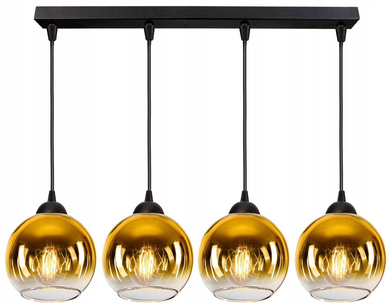 Glazen Hanglamp Zwart Goud 4xE27 Loft Stijl