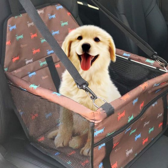 lyrlody Wasbare hondenautostoel, 3-in-1 opvouwbare huisdier-kattenautostoel, reisstoel, ademende hondenautostoel voor auto, SUV, vrachtwagen, met veiligheidsgordel (bruin) — afbeelding 3