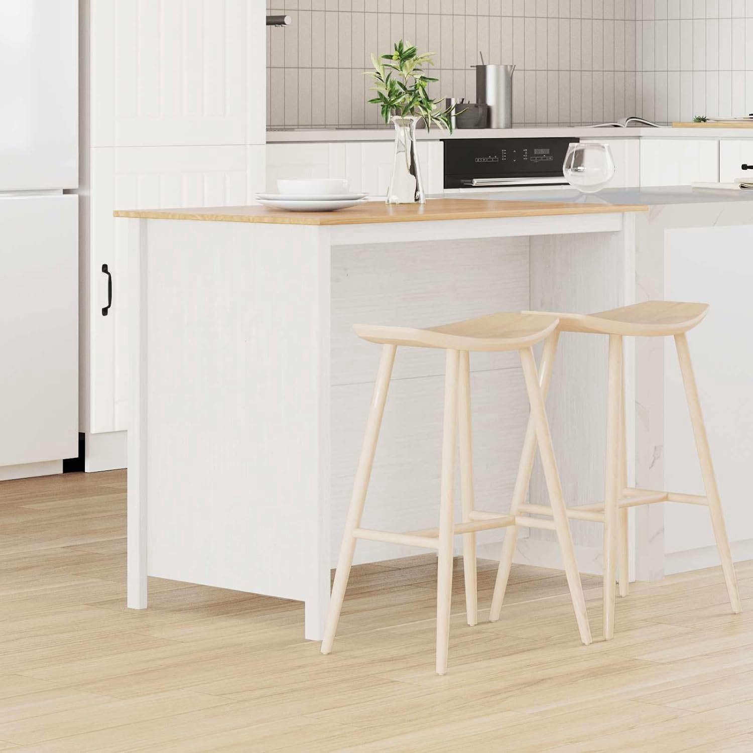 Keukeneiland HILL van massief grenenhout, keukenwagen 112 x 66 x 90 cm, wit, dressoir voor de keuken