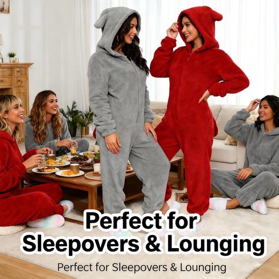 Women’s Fleece Onesie Pajamas with Butt Flap – Soft Hooded Sherpa Jumpsuit for Sleep & Lounge, Cozy Plush Romper — afbeelding 2