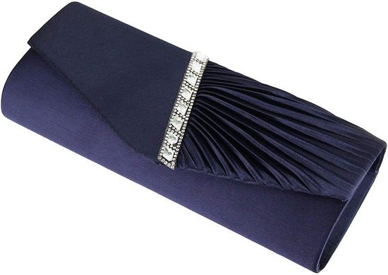 Womens geplooide satijn diamante dames envelop handtas bruiloft bruidsjurk handtas clutch tas avond partij portemonnee ketting tas vrouwen geplooid kristal-Studded satijn handtas avond koppeling — afbeelding 3
