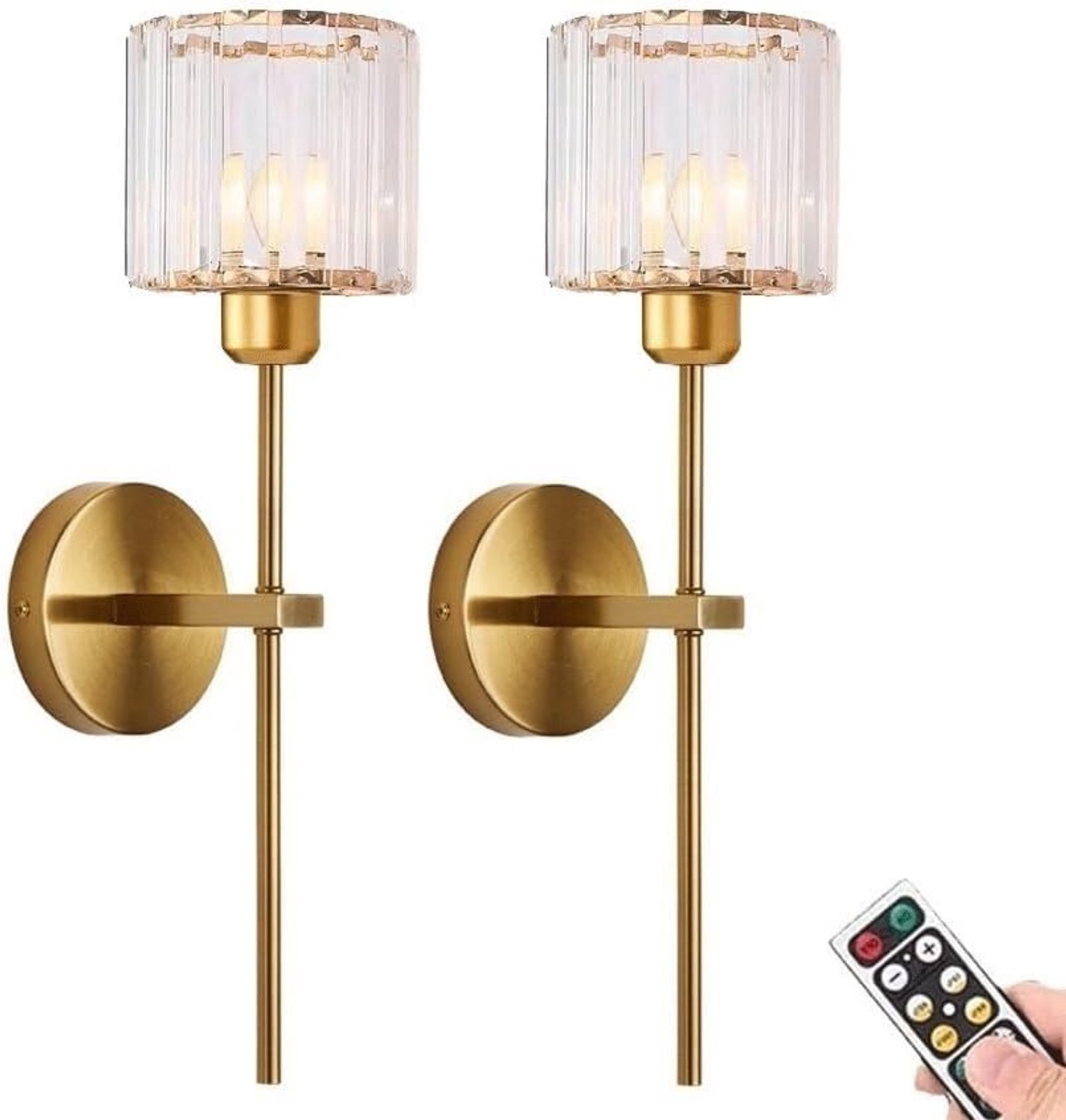 Draadloze led-wandlamp, werkt op batterijen, 2 stuks, met kristallen lampenkap, voor woonkamer, badkamer, ijdelheid, slaapkamer, goud D