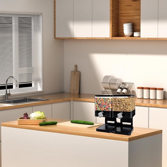 Syfunlv Double Cereal Dispenser, vierkante ontbijtdispenser, versnippert geen granen bij het uitgeven, luchtdicht gesloten, transparant, voor muesli/diervoer/snoep (1,8 l enkele verpakking) — afbeelding 2