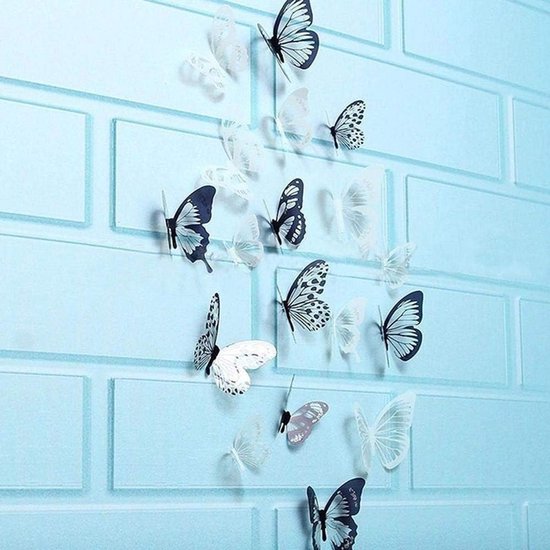 36 stuks muurstickers vlinder, kunststicker citaten doe-het-zelf zelfklevende vlinders zwart wit raamdecoratie behang 3D vinyl voor thuis woonkamer badkamer keuken decor — afbeelding 2