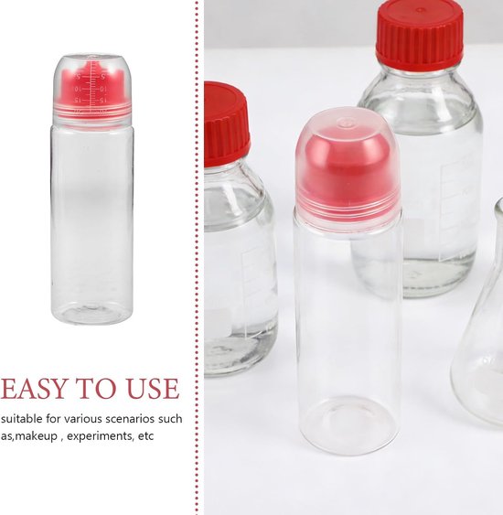 20 stuks plastic knijpflesjes - 100 ml/3,4 oz navulbare doseerflesjes met maatdop voor vloeibare chemicaliën - lege flesjes voor laboratoriummonsters, ideaal voor op reis — afbeelding 5
