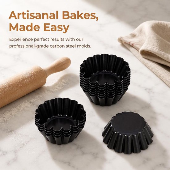 24 stuks taartvormpjes, mini-bakvormen van koolstofstaal, herbruikbaar, geschikt voor eiertaart, pudding, muffins, cake, oven en heteluchtfriteuse — afbeelding 5