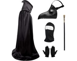 Lifreer Halloween cosplay kostuumset, pestdokter masker, lange neus, snavelmasker met zwarte handschoenen, mantel met capuchon, volledig gezichtsmasker, rietmaskerade, feestkostuum rekwisieten
