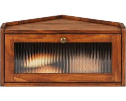 Sunhoo Keukenaanrecht houten broodtrommel, hoekbroodtrommel voor aanrecht, voedsel opbergdoos, rustieke opbergdoos voor vers brood, vintage organizer