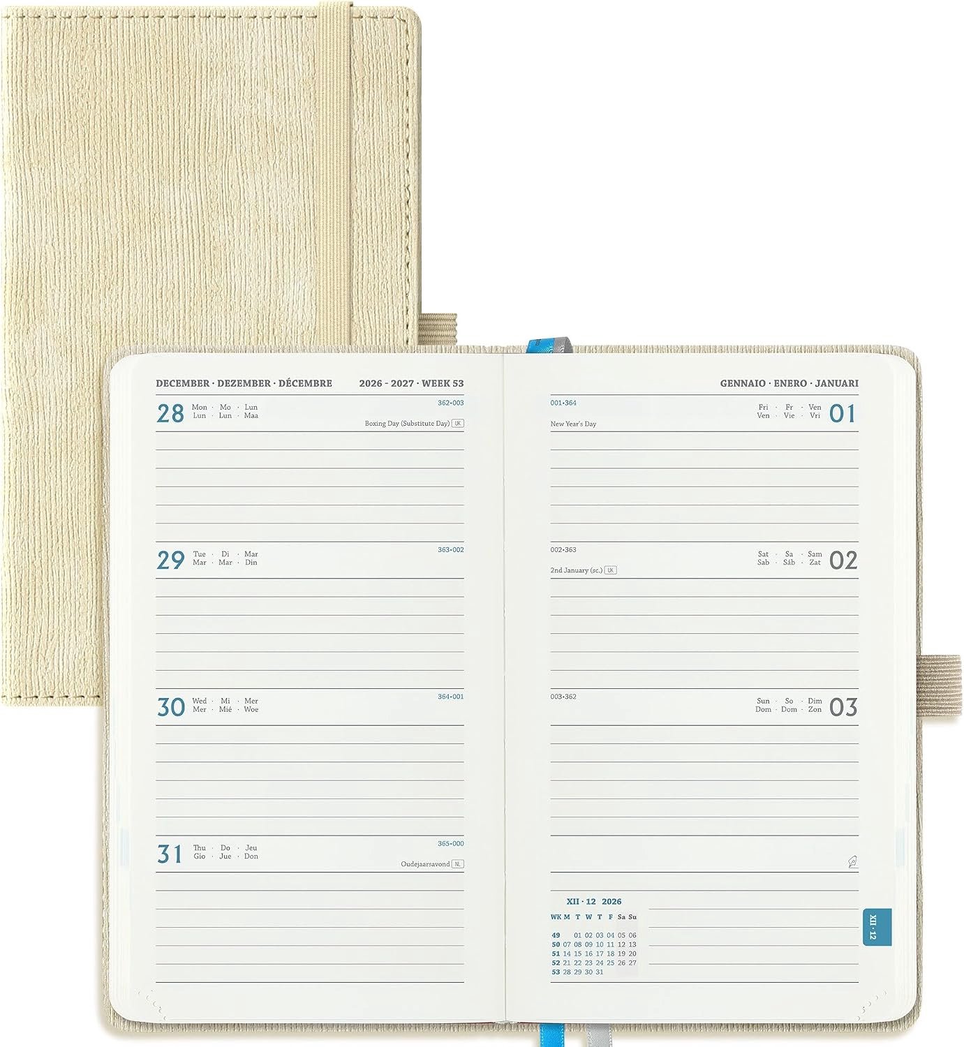 Agenda 2026 2027: Pocket Weekagenda A6 Klein Boekagenda(16,4 x 9,5cm) Schoolagenda 18 Maanden Weekplanner van Jul.2026 tot Dec.2027, 80 Grams Papier, PU Lederen Kaft, Beige