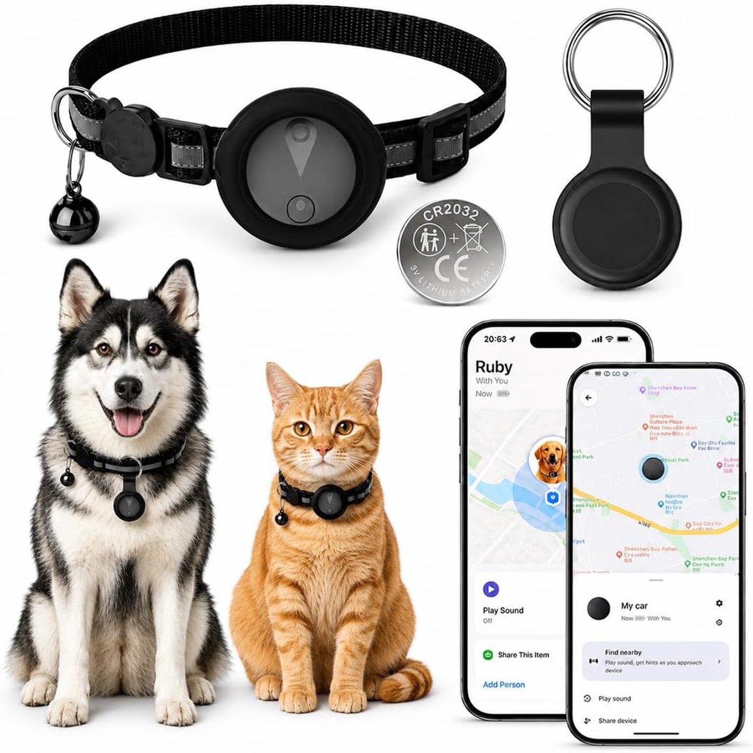 Set Halsbanden Voor Honden En Katten, Compatibel Met Ios En Android, Met De Mogelijkheid Om De Geschiedenis Van De Afgelopen 7 Dagen Te Bekijken, Waterdichte Slimme Labels