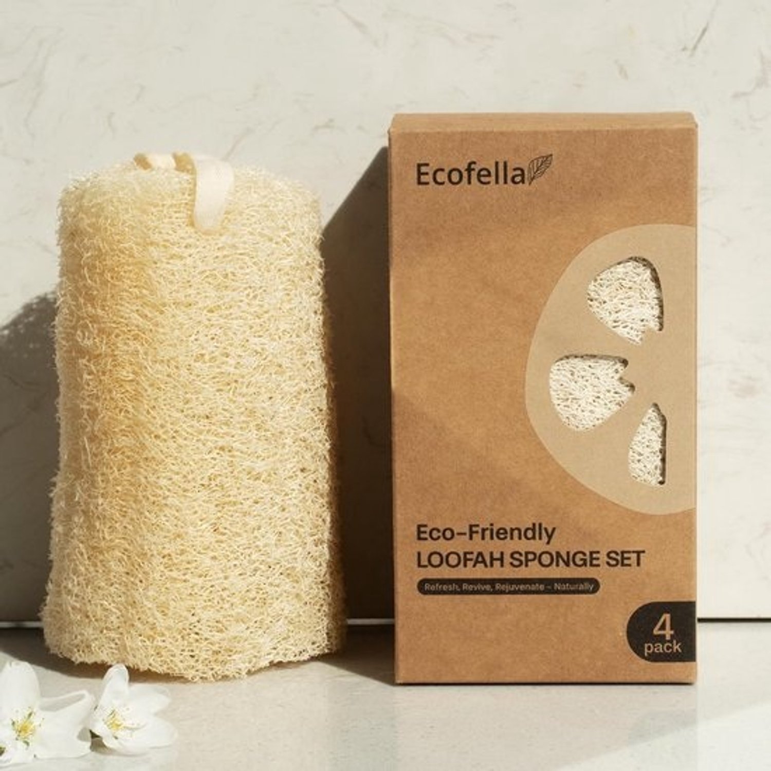 Natuurlijke loofahsponsenset - 4 exfoliërende douchesponzen - voor lichaam en gezicht - Plantaardig en biologisch afbreekbaar