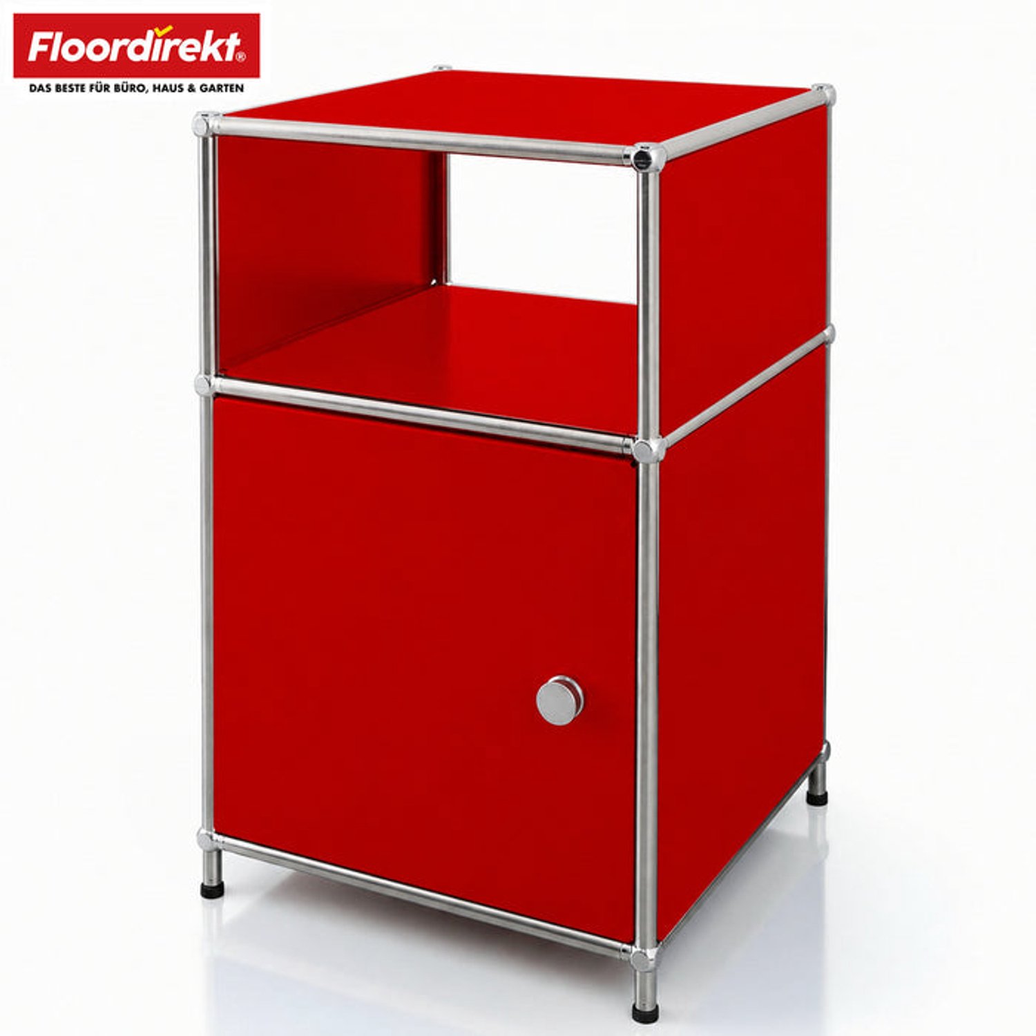 Floordirekt Concept Epure MK-040 – Metalen opbergkast met deur en open legplank – Rood- 40 × 40 × 65 cm