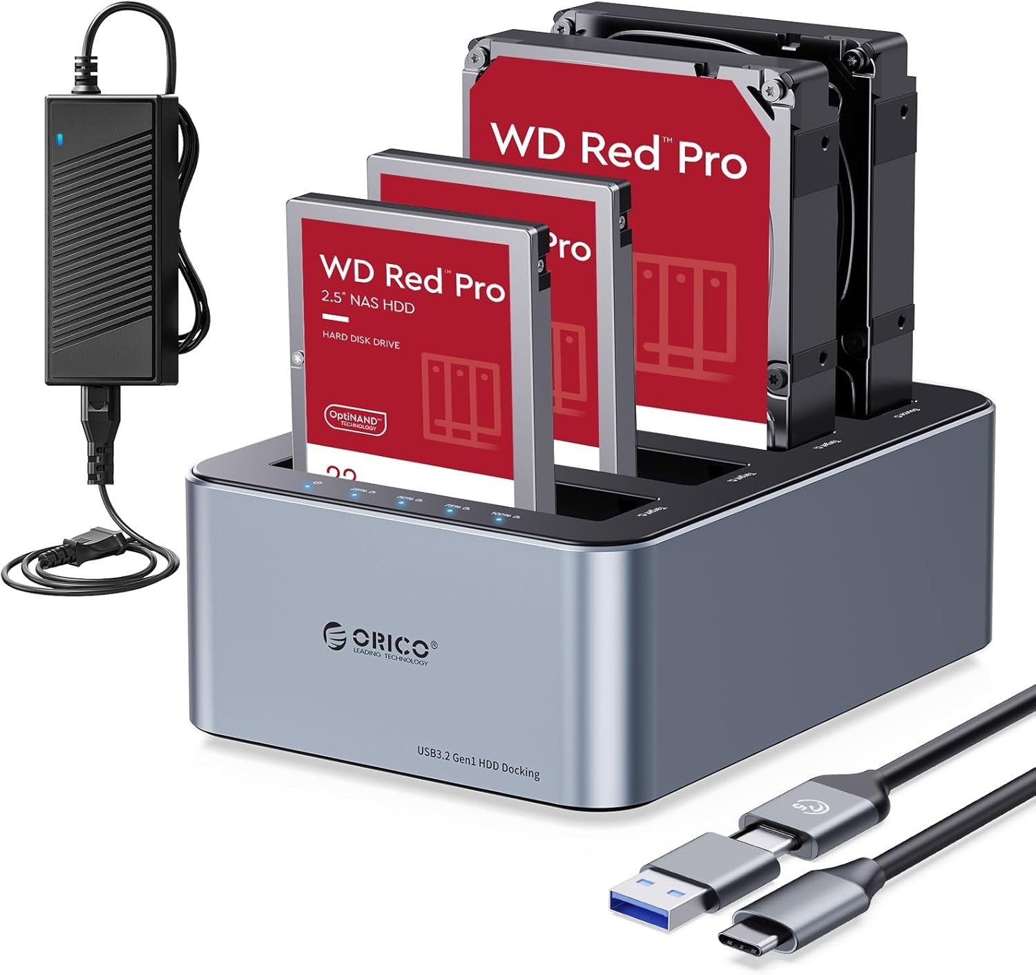 Aluminium HDD Docking Station met 4 Bays voor SATA 2.5/3.5 inch SSD/HDD, Offline Cloning en USB 3.2 Gen 1, Ondersteunt tot 4 x 20TB opslag