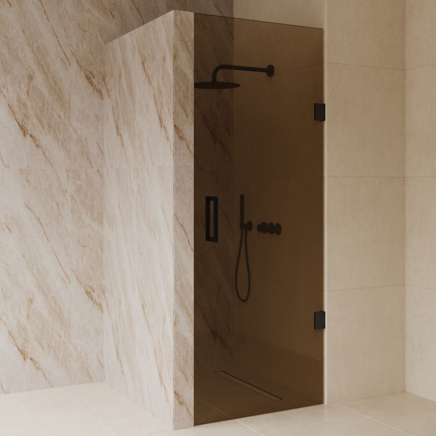 Sanitado Dalis Nisdeur Sepia Glas Mat Zwart Profielen 90x200 cm