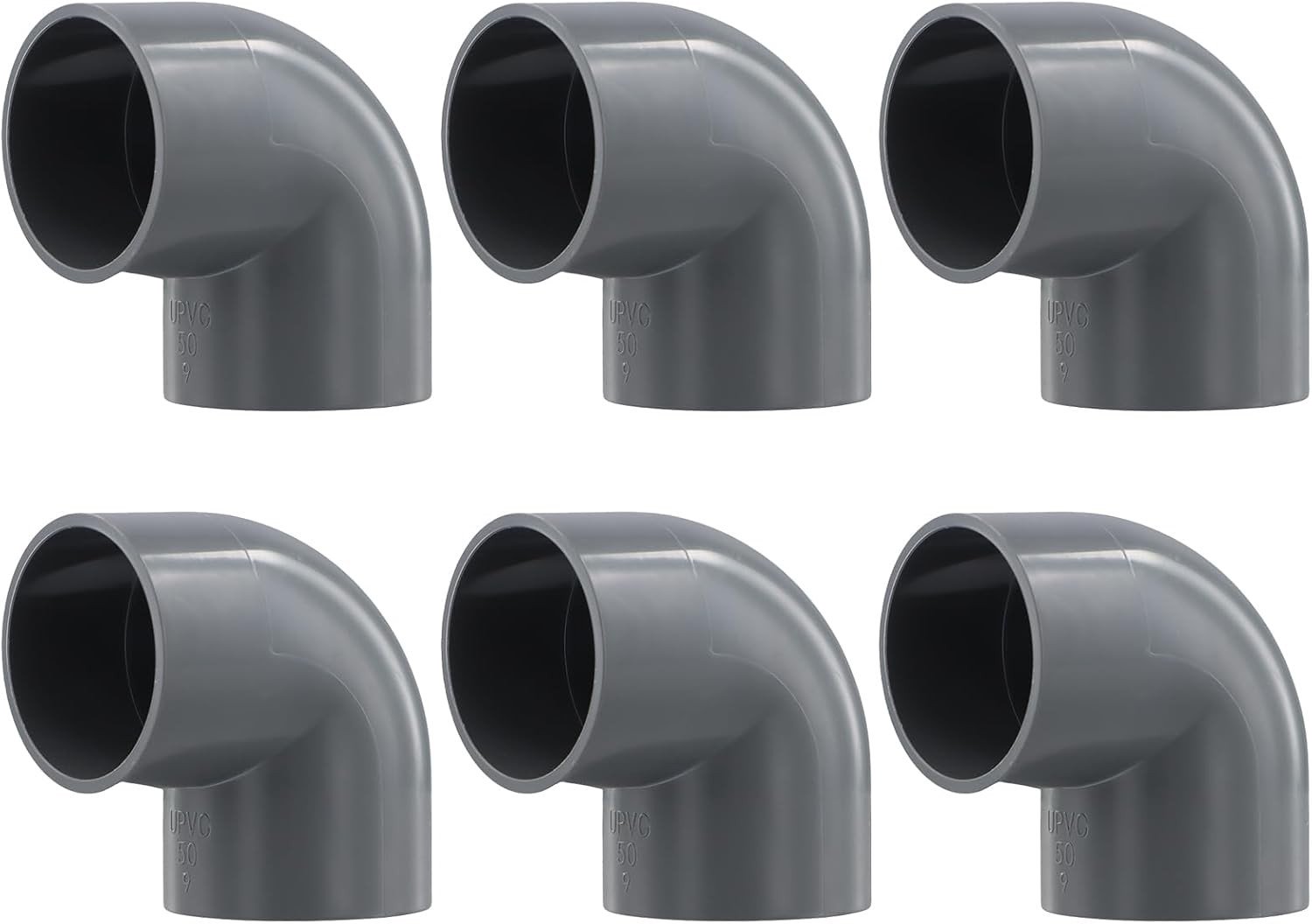 4 Stuks 90° Hoekverbinders van PVC, 50mm, Grijs, U-Lijmdoos, Slangverbindingen voor Zwembaden en Tuinprojecten