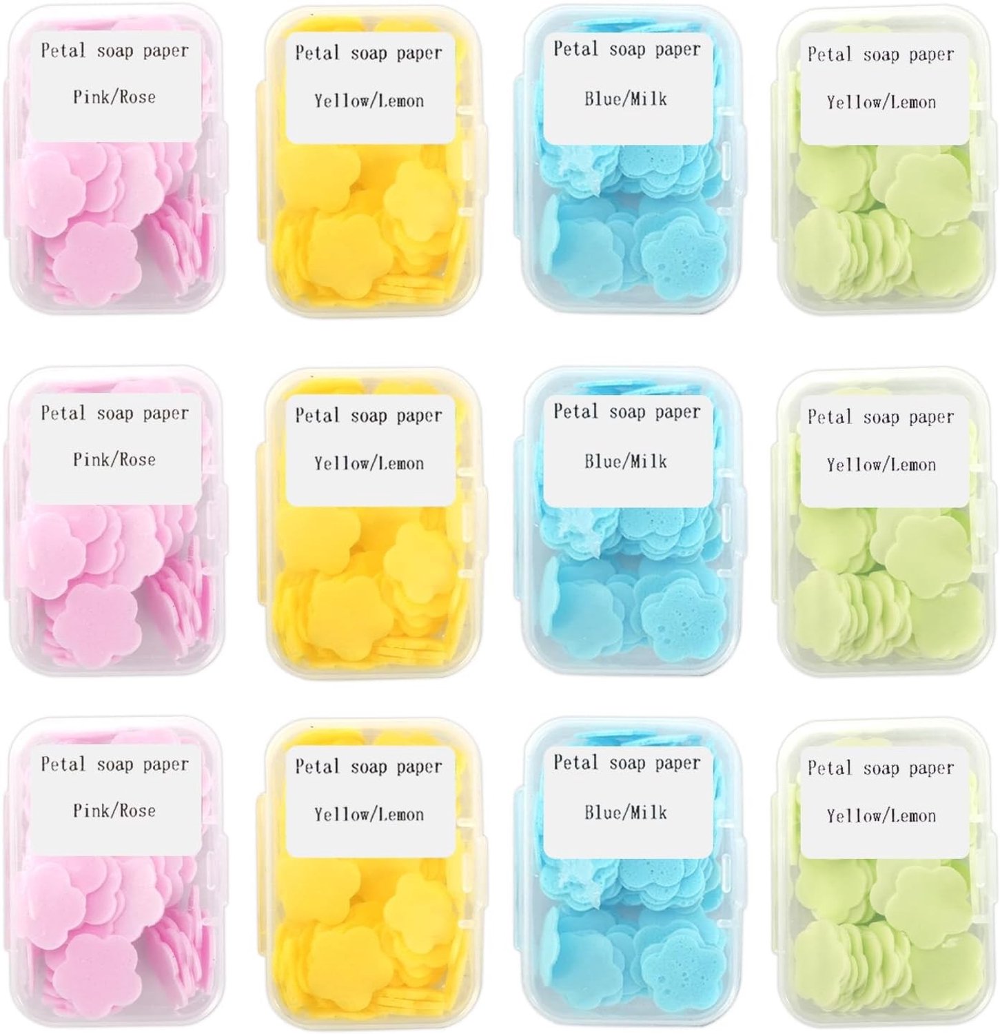 Kleurige Papieren Zeepbladen, Lichtgeurige Wegwerpzeep Vlokjes voor Kamperen, Reizen en Kinderen, 12 Dozen (720 Vellen)
