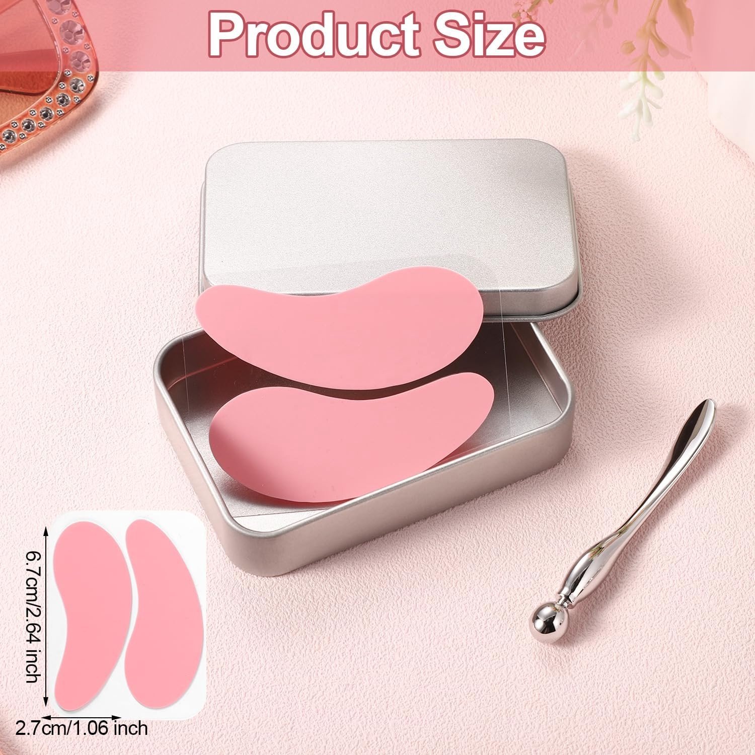 Herbruikbare Ooglapjes - Roze - 6,7 x 2,7 cm - Siliconen Ooggelpads met Oogcrème-Applicator - Voor Oogverzorging