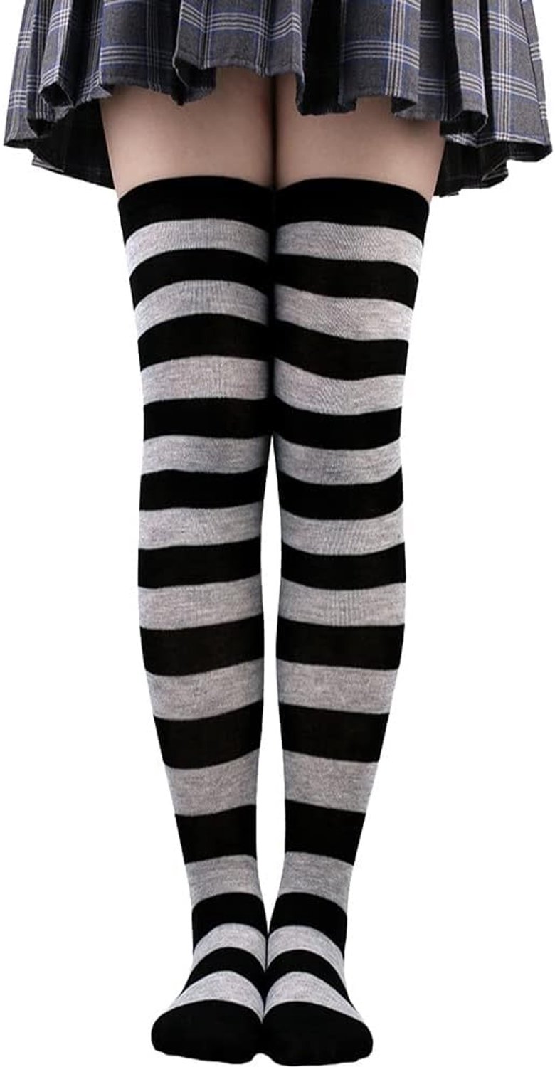 2 paar overknee sokken hoge dijlaars kousen vrouwen kniekousen voor meisjes cosplay, dagelijks gebruik, (grijs) A