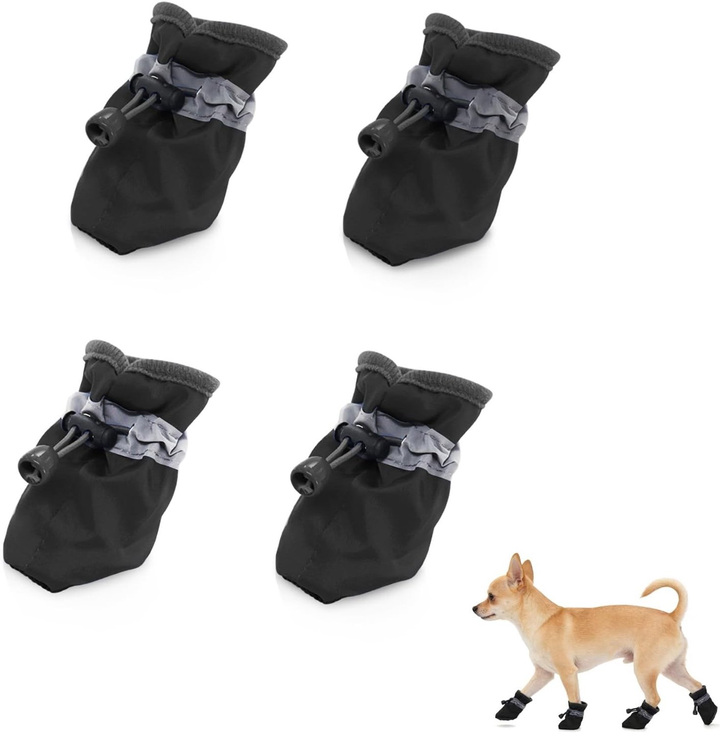 Set van 4 Honden Schoenen, Ademend en Zacht met Verstelbare Trekkoord en Antislip Zool, Bescherming voor Pootjes, Ideaal voor Binnen en Buiten in Lente en Zomer (Zwart, L)