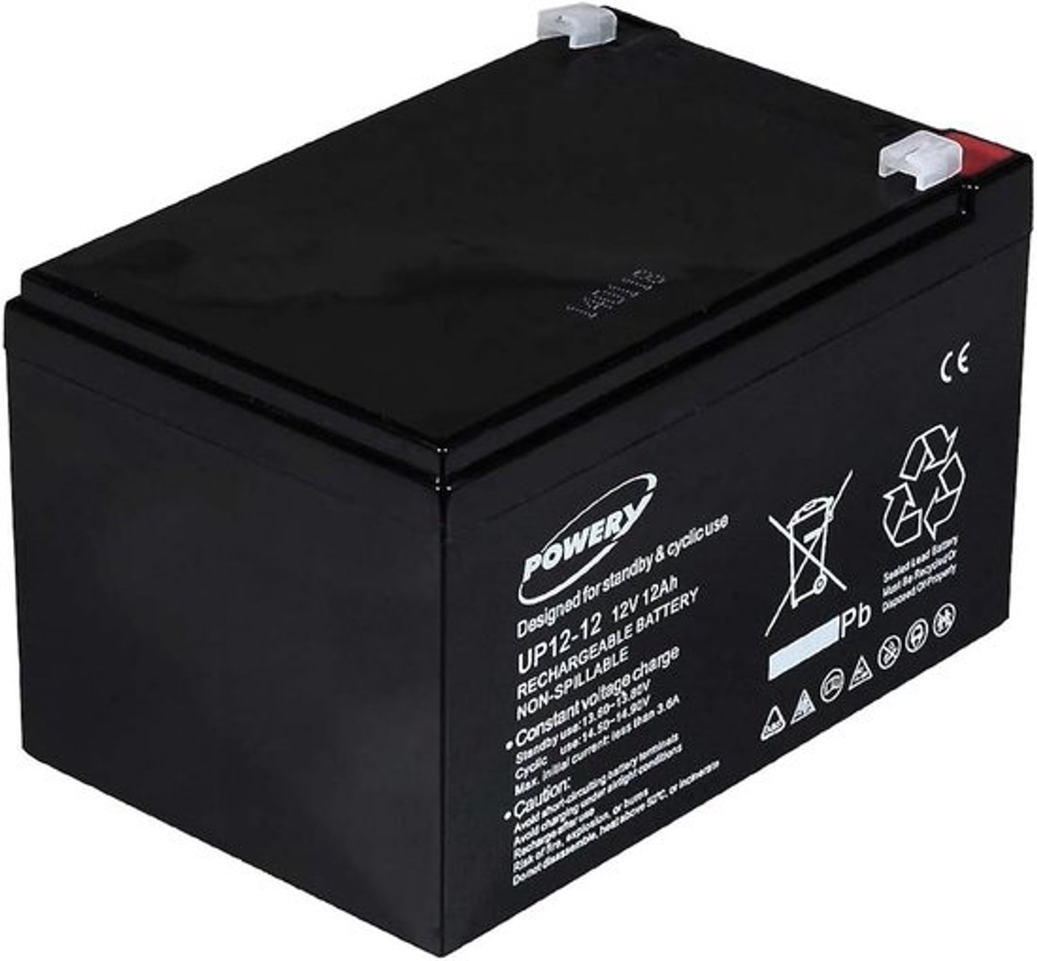 Loodgelaccu - Vervangende batterij - Noodstroomsystemen - Onderhoudsvrije loodzuuraccu - 12 Ah 12 V - Zwart