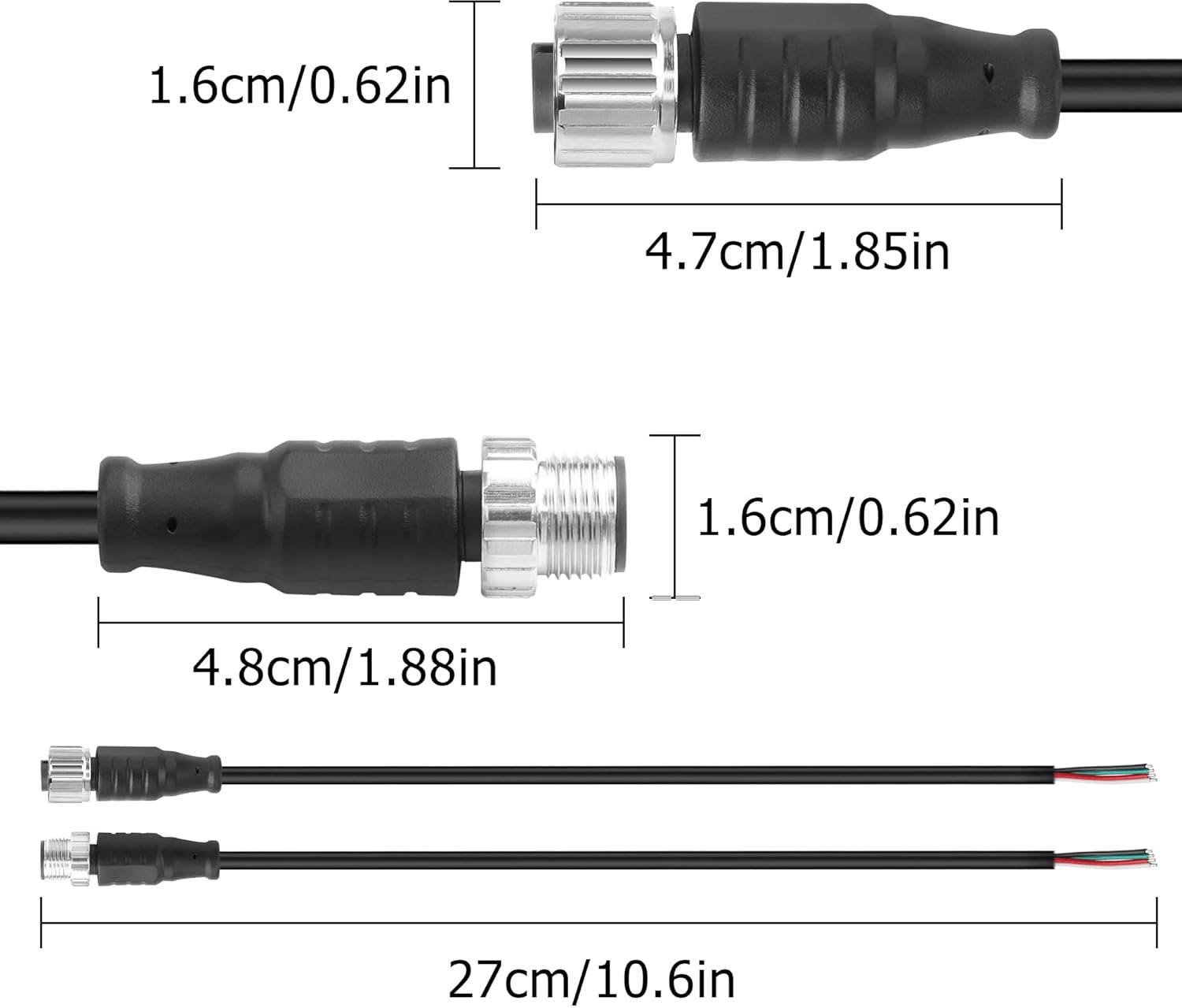 YACSEJAO M12 Plug Aviation Sensor, Cable 25cm, M12, 1 Plug + 1 Female Wiring Cable, IP67, Outdoor, Waterproof - ShopVlot