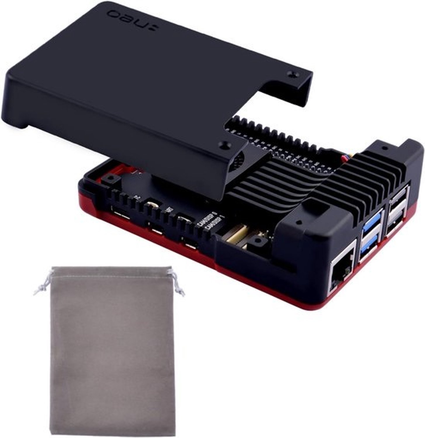 Aluminium behuizing voor Raspberry Pi 5 met ingebouwde ventilator en afneembare topcover