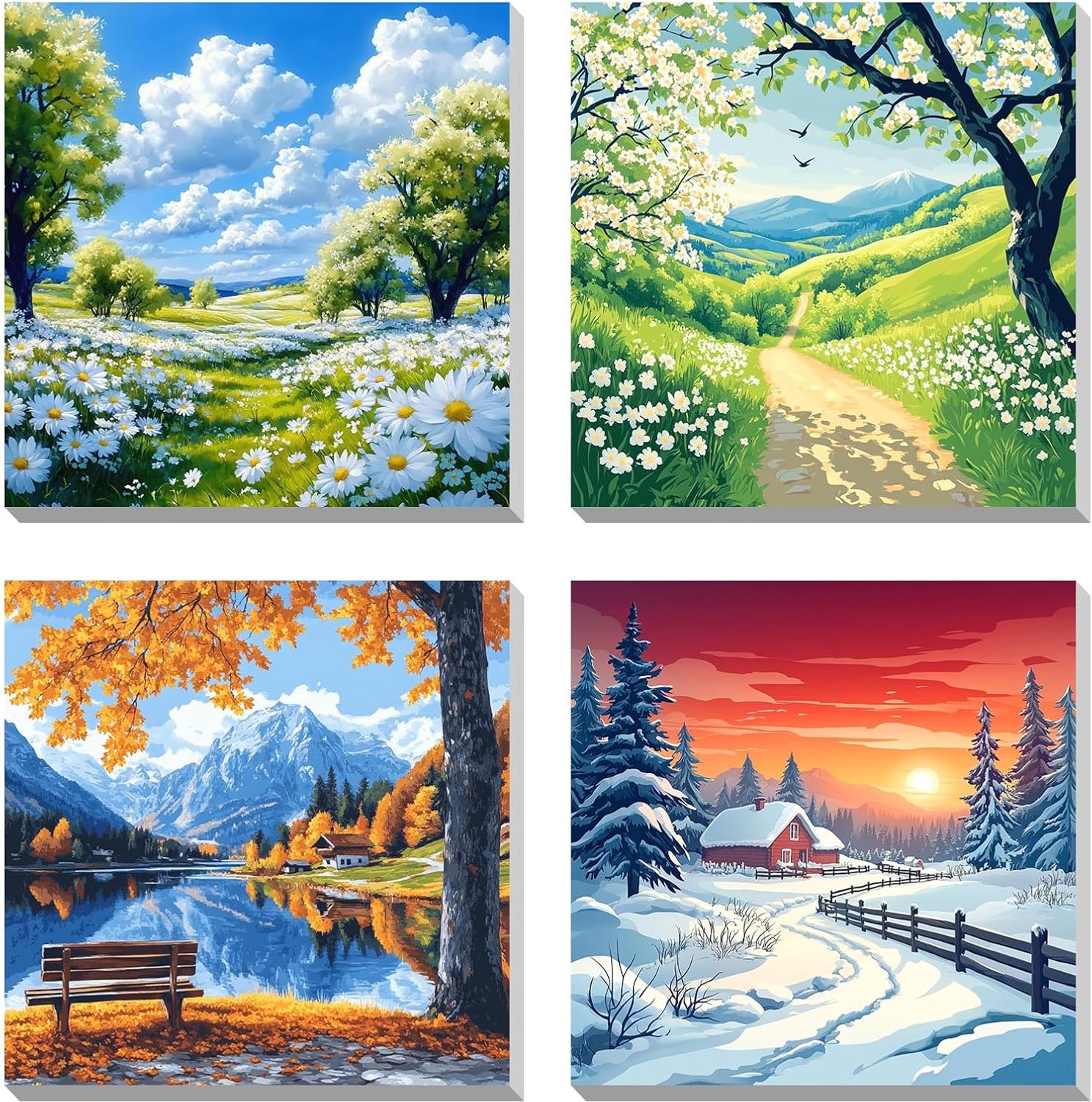 KEYIFA 4 Pack Verf op Nummers Kits voor Volwassenen Beginners, Vier Seizoenen Landschap Verf op Nummers Ingelijst op - ShopVlot