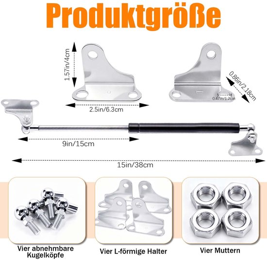 2 pieces gas pressure dampers, gas spring 380 mm 200 N L-shaped gas - ShopVlot — afbeelding 5