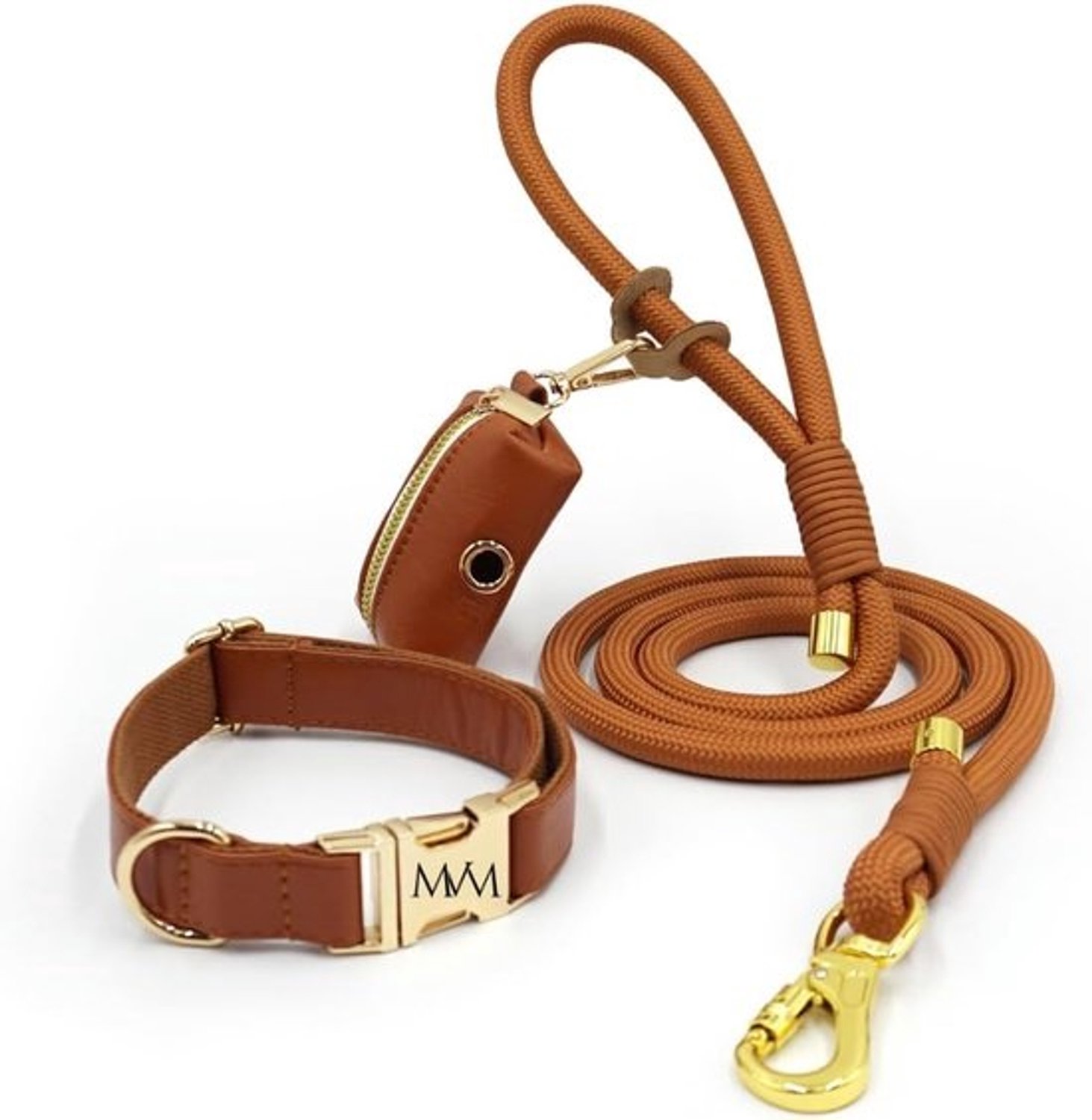 Verstelbare hondenriem met halsband en poepzakhouder - Waterdicht