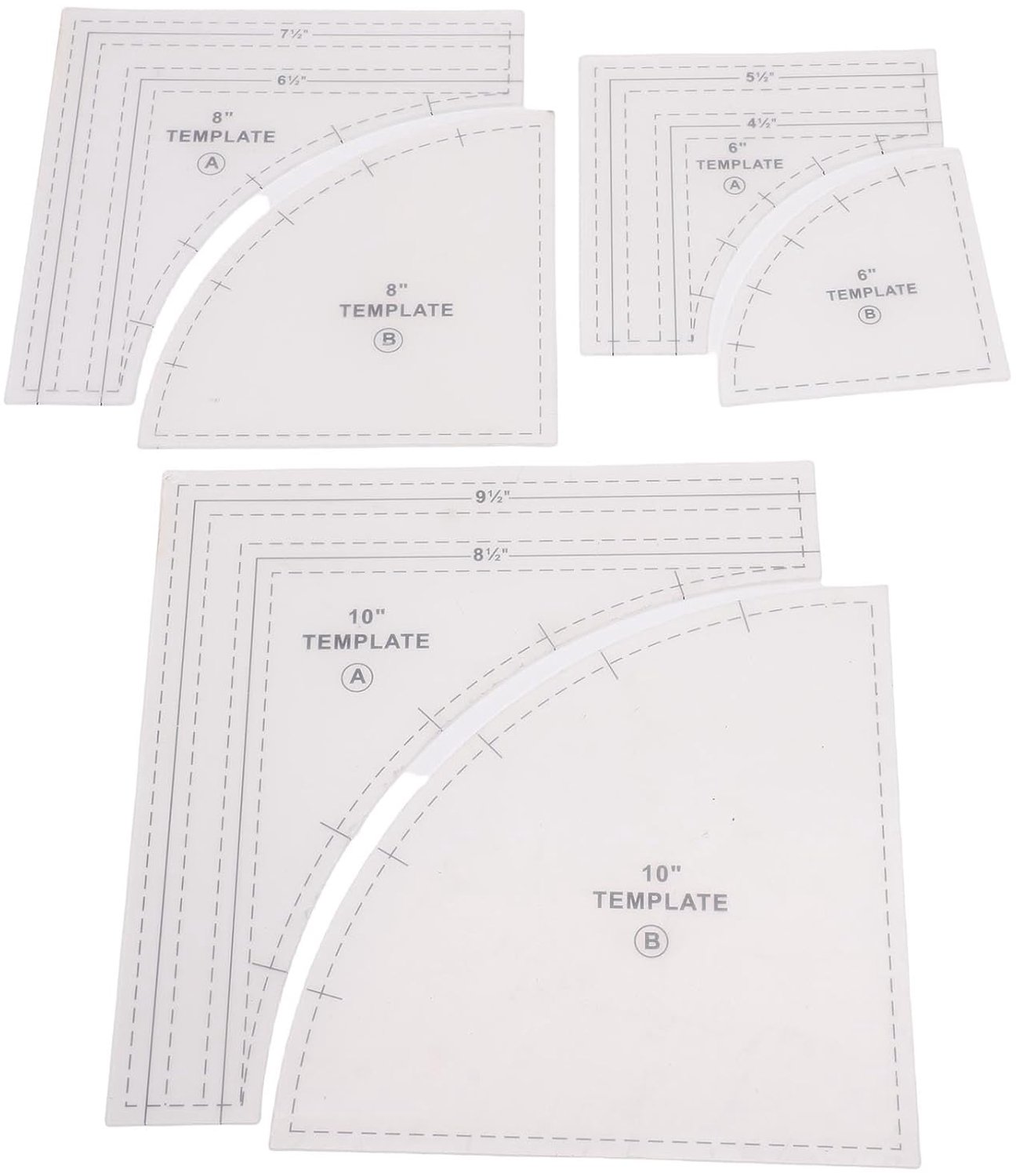 Mingzhe Large Quilting Rulers 3 Set Templates 10in 8in 6in with 1/4in Seam