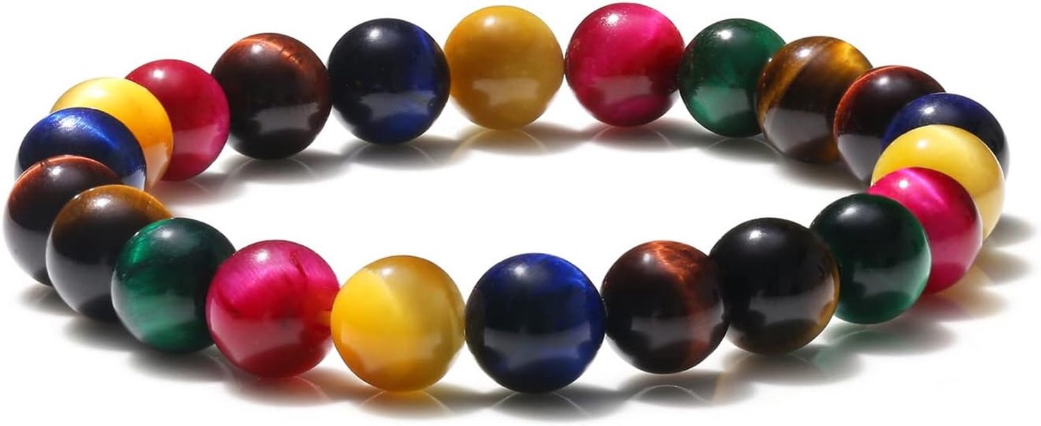 Natuurlijke tijgeroog stenen armbanden, 8mm kleurrijke armbanden met tijger ogen kralen, Chakra kristallen armbanden, vintage handgemaakte sieraden armbanden voor dames heren