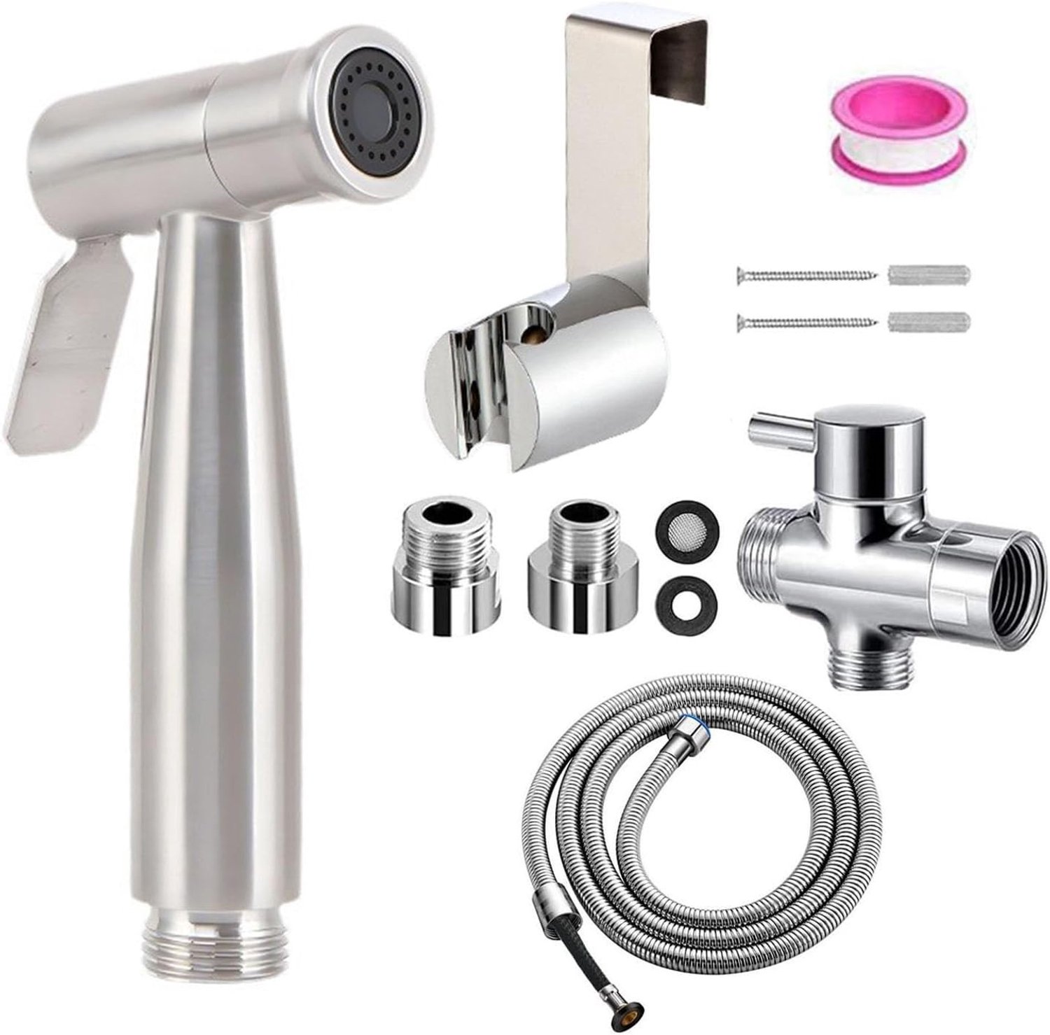 Bidet Sprayer Set met G1/2 Inch Ventiel en G3/8 Inch RVS Spuitkop voor Persoonlijke Hygiëne, Baby Luiers en Toilet Reiniging