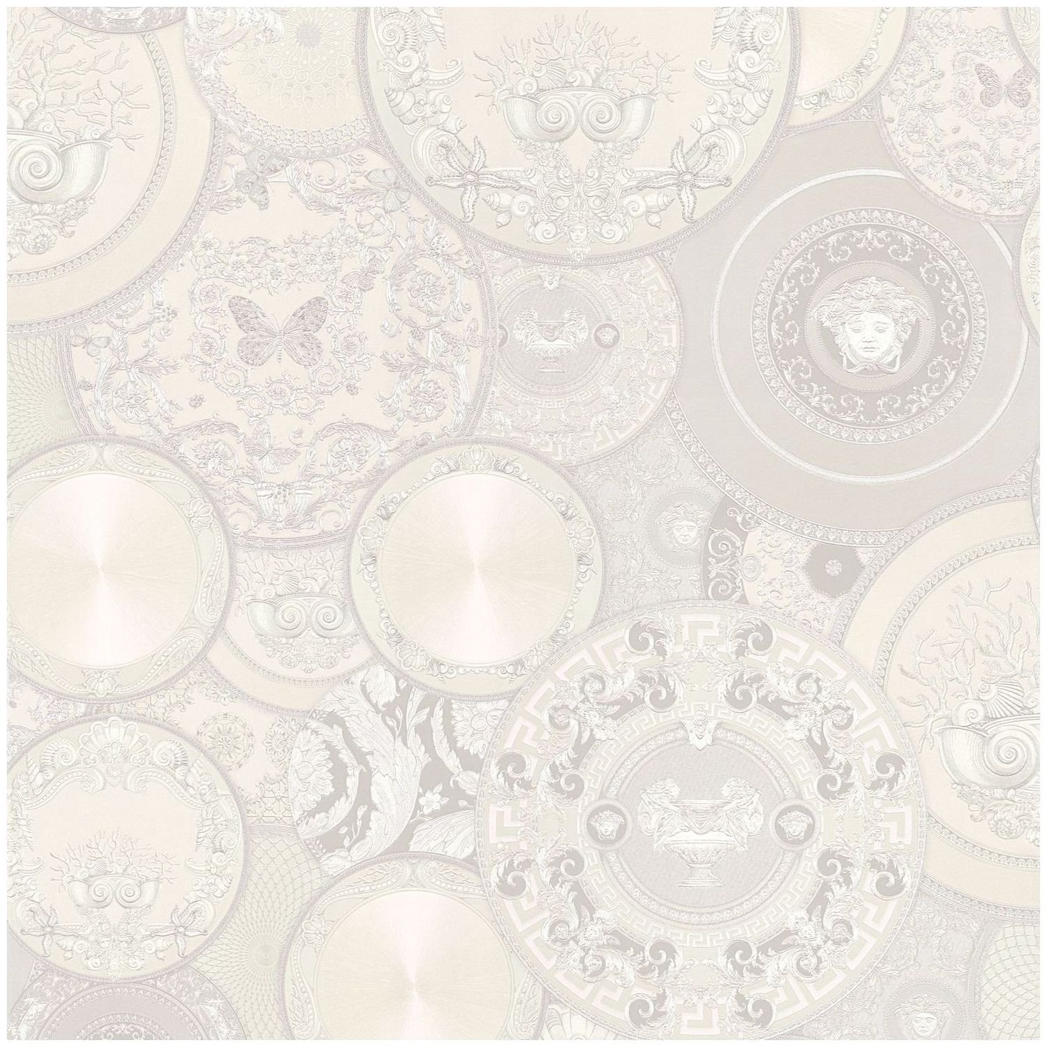 Exclusief luxe behang Profhome 349014-GU vliesbehang licht gestructureerd design glimmend zilver wit crèmewit 7,035 m2