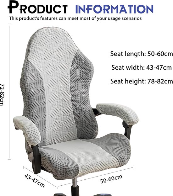 Gamingstoelovertrek - Grijs - 50-60 cm - Universele Stretch Stoelhoes - Voor Computerstoelen — afbeelding 2