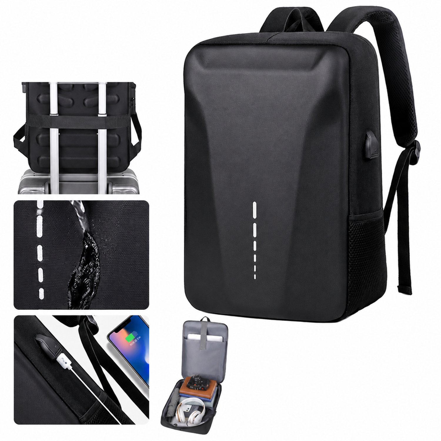 Rugzak - 20-35 L - EVA-hardshell - voor woon-werkverkeer en zakenreizen - zwart