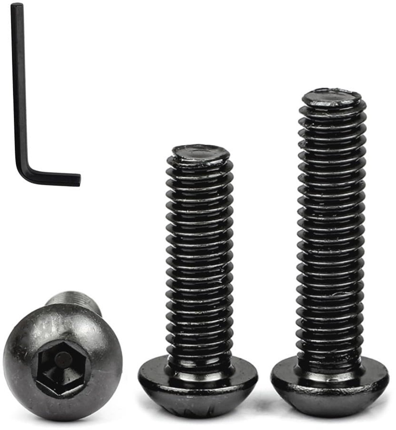 M6 Zeskant Inbus Schroef - Halfronde Kop Schroeven Koolstofstaal Zwarte Schroef met Sleutel voor Mechanisch Meubelreparatie, M6 x 20mm, 20 Stukken