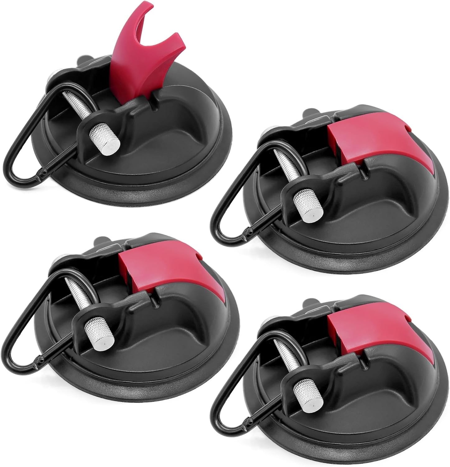Set van 4 Zwarte Zuignappen met Haken voor Kamperen, RV's, Caravan en Tegels - Sterke Zuignappen voor Auto's en Glas