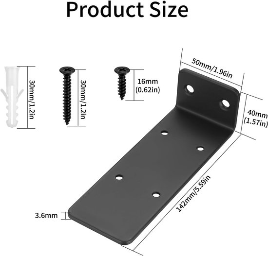 Set van 4 Onzichtbare Planksteunen, 14 cm Zware Steunen voor Wandmontage, Ideaal voor Drijvende Planken en Opbergruimte — afbeelding 5